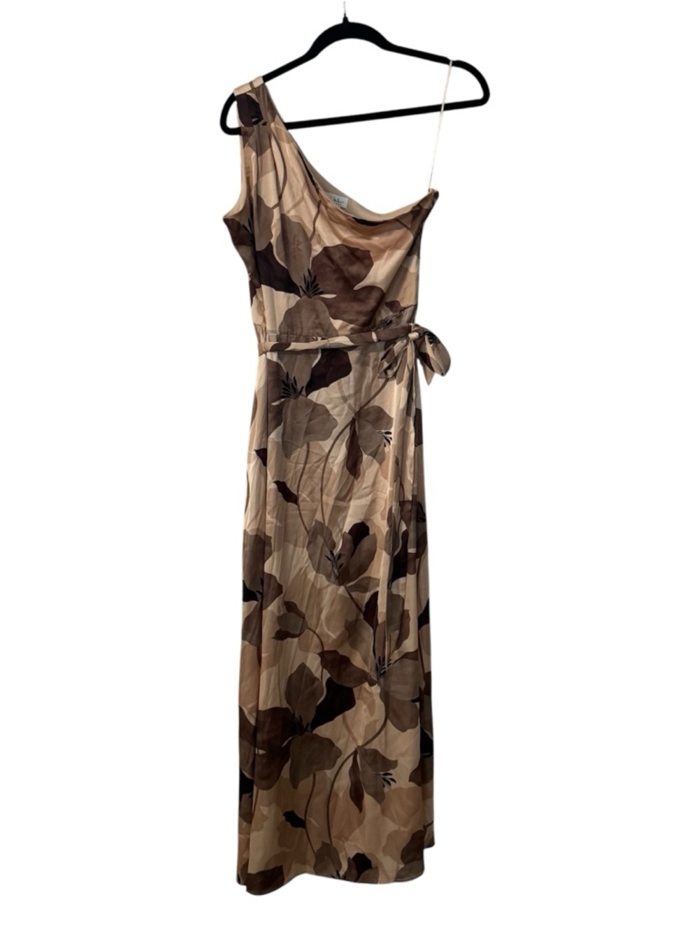 Nicole Miller New York Women’s One Shoulder Brown Floral Maxi Dress Sz 6 GUC